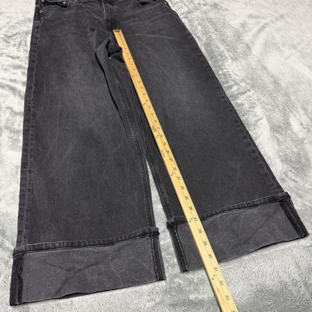 American Eagle Stovepipe Jeans Size 14 Baggy Cuffed Wide Leg Denim Black - Picture 8 of 12
